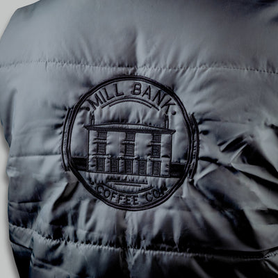 Grey Fleece Lined Gilet Mill Bank Coffee Embroidered